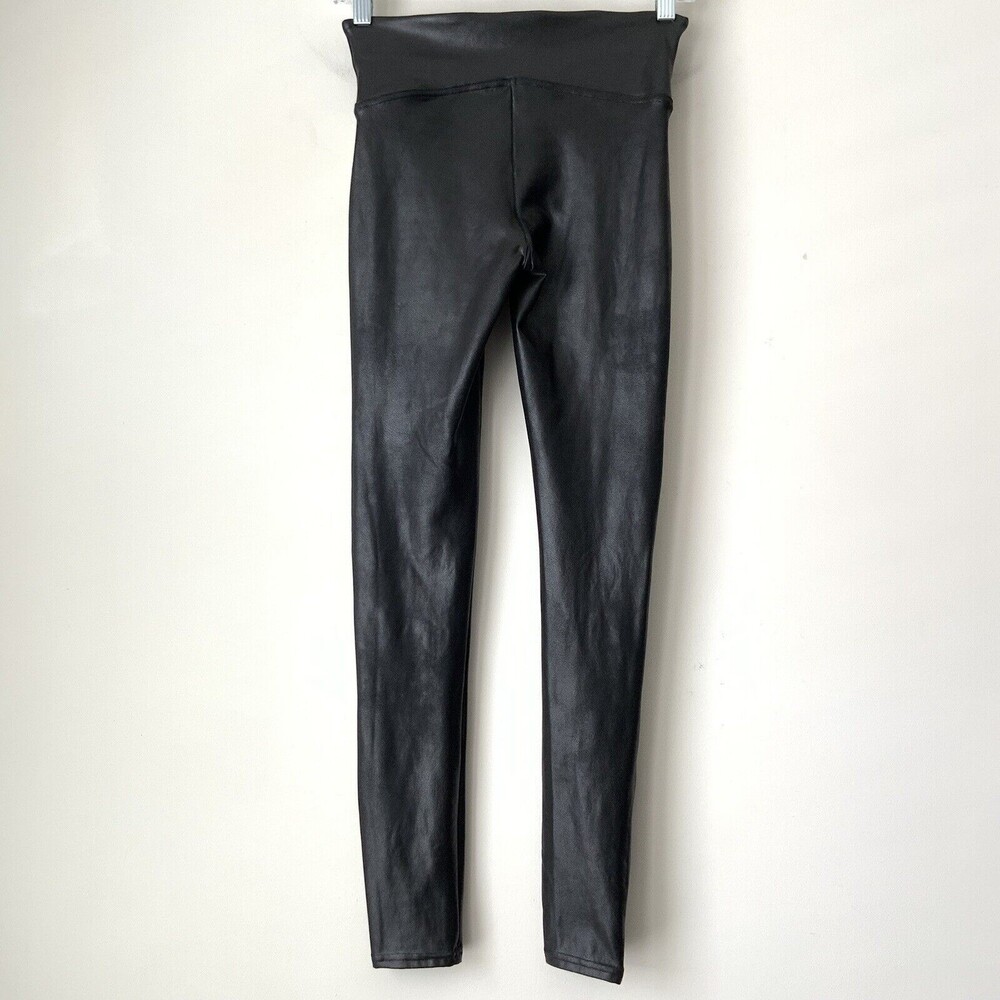 Spanx Leggings Faux Leather White Side Stripe Pull-on Black S - Picture 3 of 9